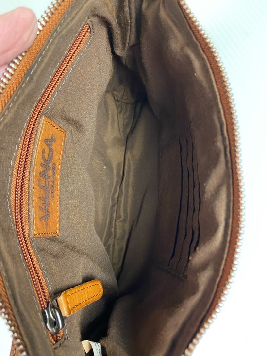 Y2K Woven Leather Crossbody Bag Cognac Brown Boho Small Zip Vilenca Holland - Picture 11 of 14